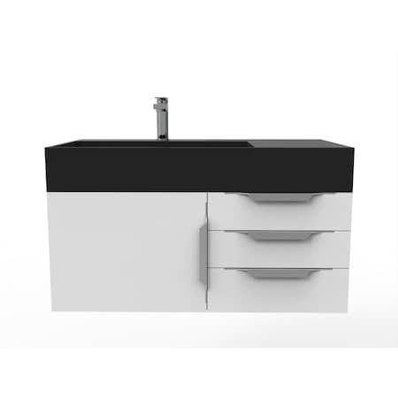 Castello Usa Amazon 36" Wall Mounted White Vanity With Black Top And Brushed Nickel Handles CB-MC-36W-BN-2056L-BL
